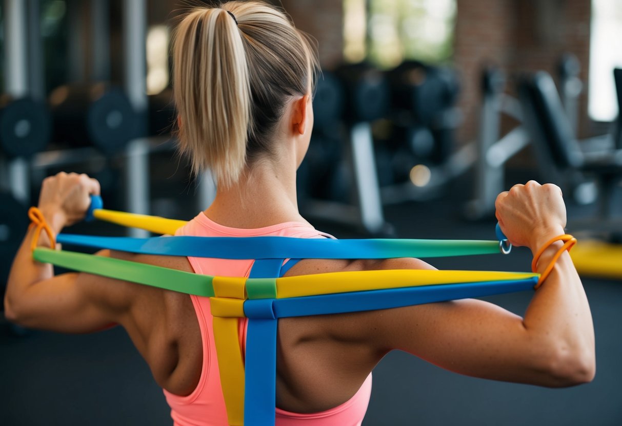 A person using resistance bands to strengthen their back muscles