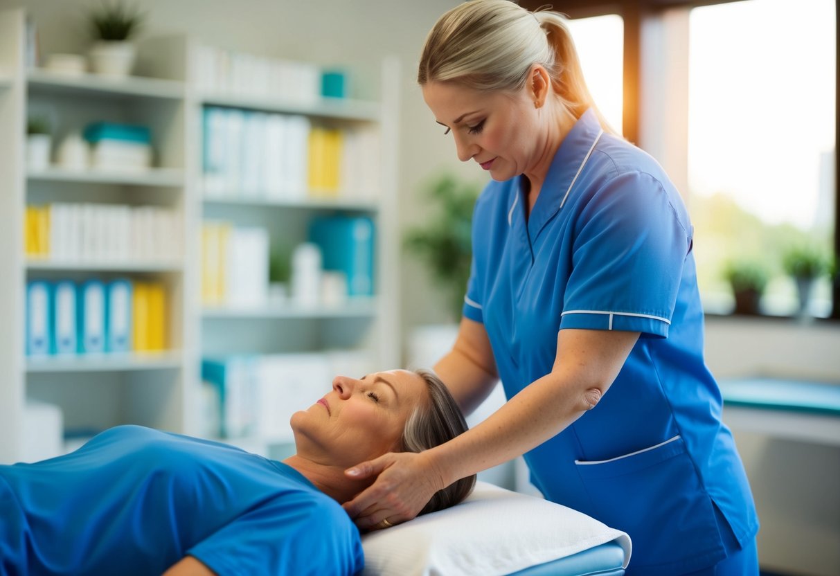 A person receiving treatment for piriformis syndrome or bulging disc from a physical therapist in a clinic setting