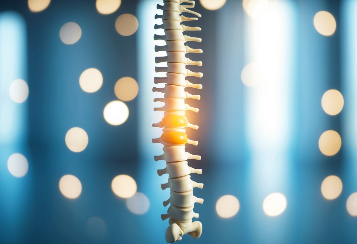 A cross-section of a spinal column showing the difference between a bulging disc and a slipped disc