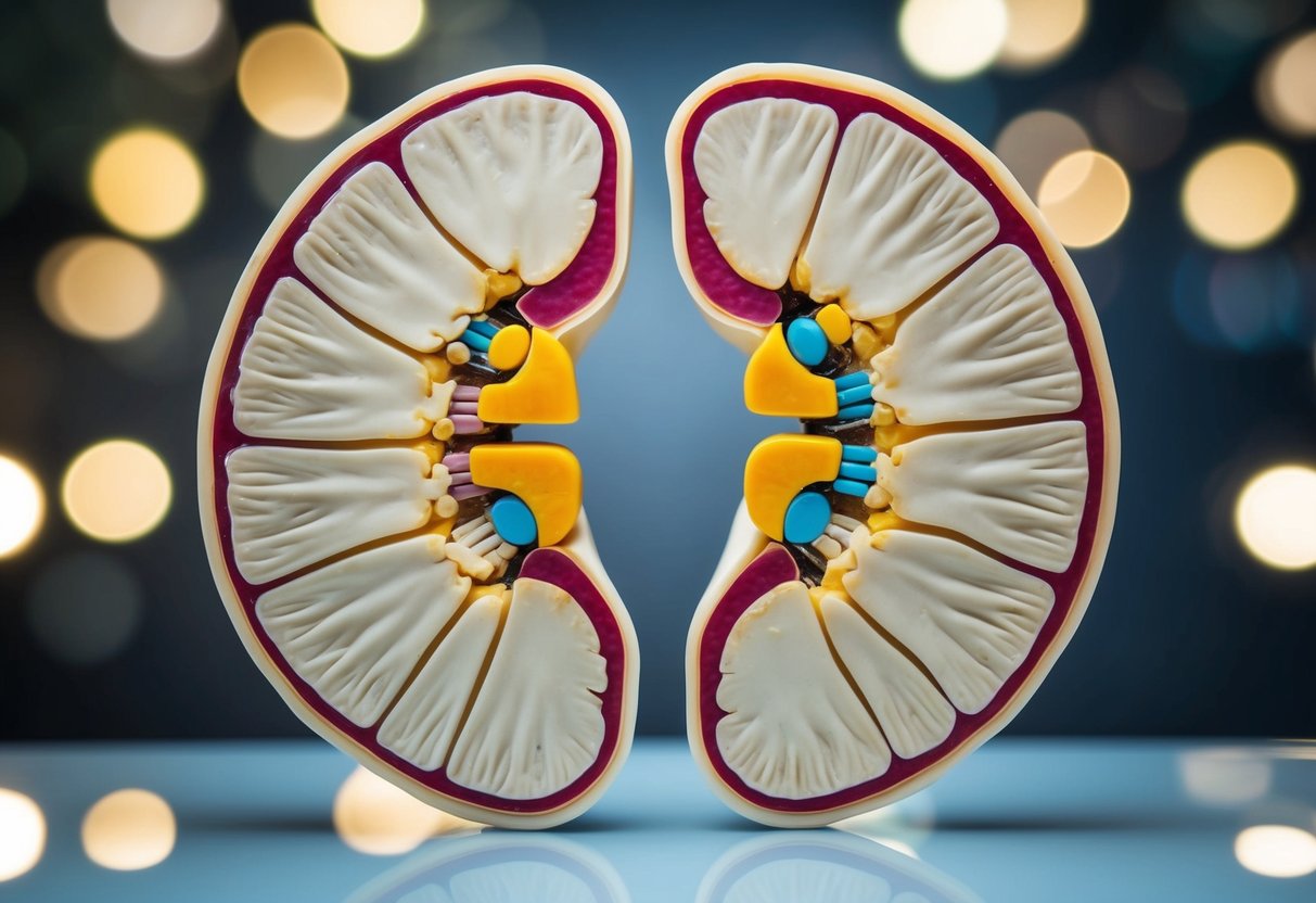 A cross-section of a spinal disc showing the difference between a bulging disc and a ruptured disc