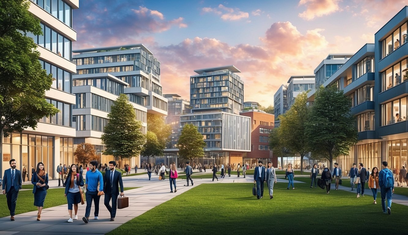 İstanbul'da öğrenciler, öğretim üyeleri ve modern binalarla dolup taşan bir üniversite kampüsü