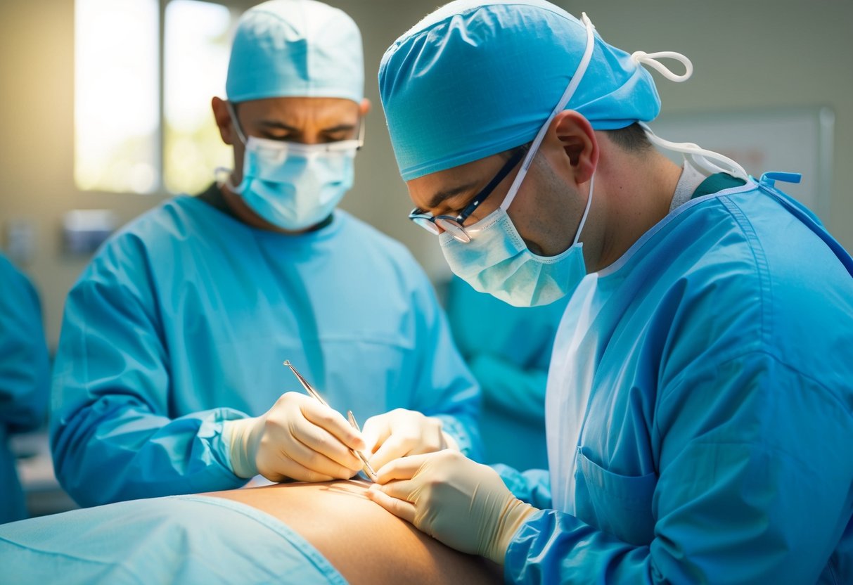 A surgeon performing a delicate procedure on a bulging disc and tear in the lower back