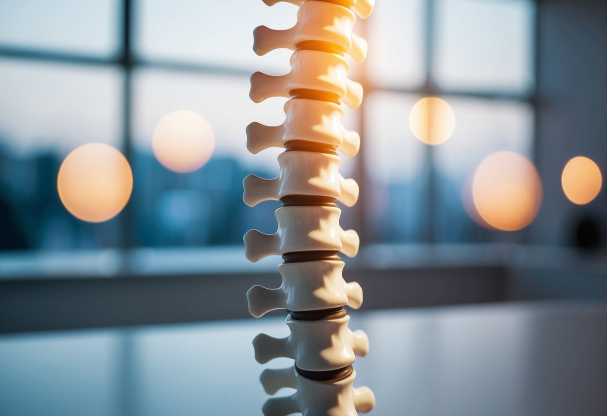 A spinal column with a bulging disc and enlarged facet joints