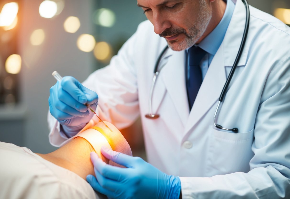 A doctor using a needle to target a bulging disc, relieving nerve pain