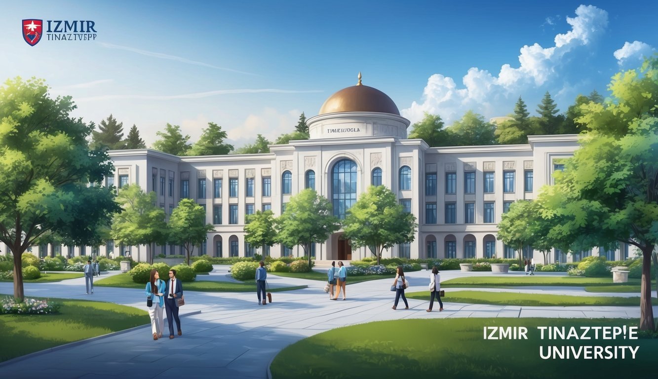 İzmir Tinaztepe Üniversitesi'nde, ikonik binalar ve yeşil alanlarla dolu huzurlu bir kampüs ortamı, öğrenme ve akademik yaşam atmosferini sergiliyor.