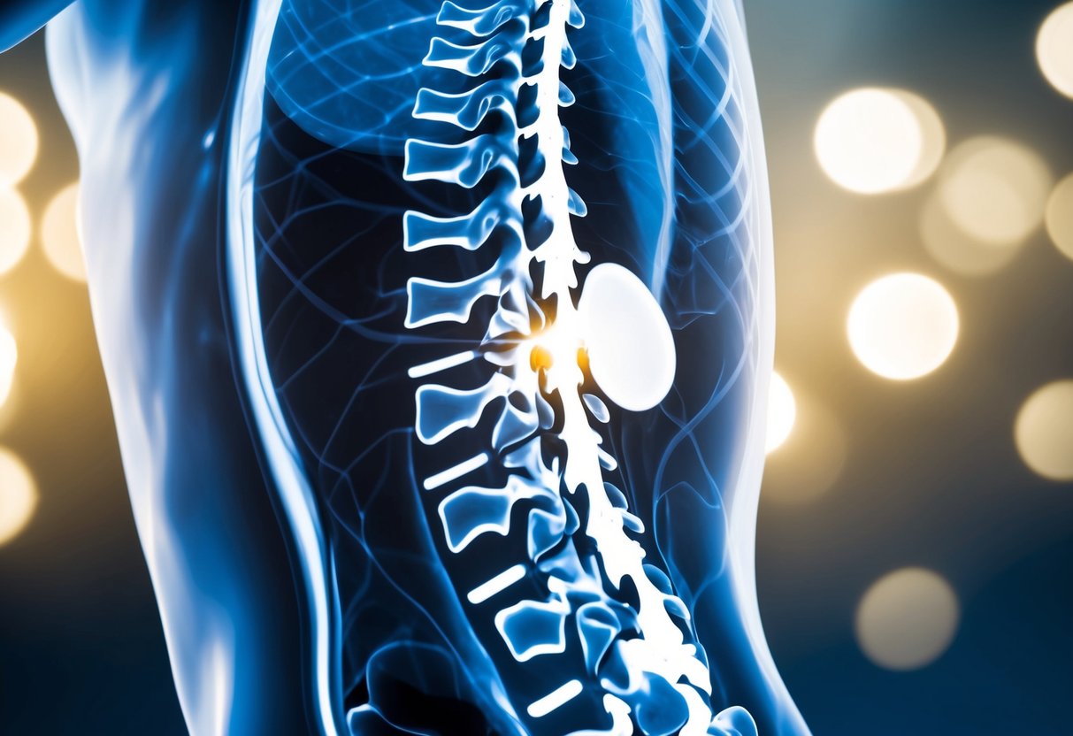 A detailed MRI scan of the spine, showing a clear view of the bulging disc and herniated disc