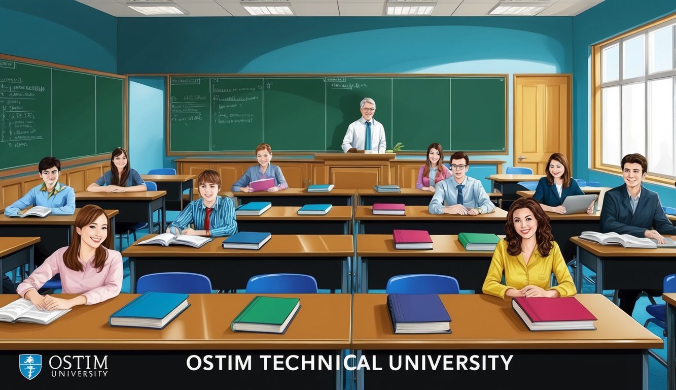Ostim Teknik Üniversitesi'nde öğrenciler, ders kitapları ve bir öğretim görevlisi ile bir sınıf