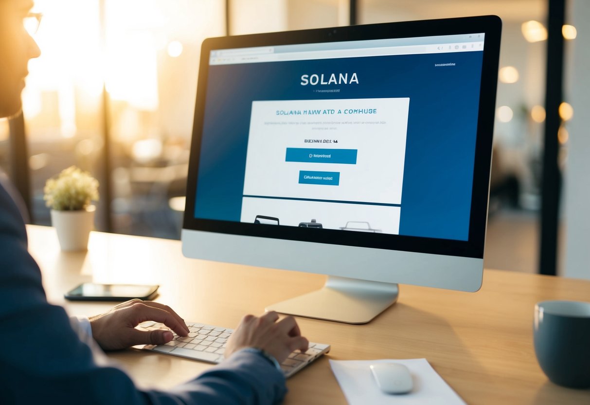 A person using a computer to navigate a website, selecting Solana and completing a purchase