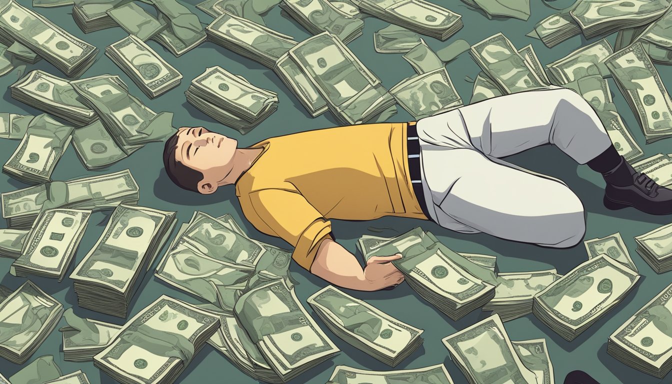 A pile of money and a mysterious substance near a lifeless body