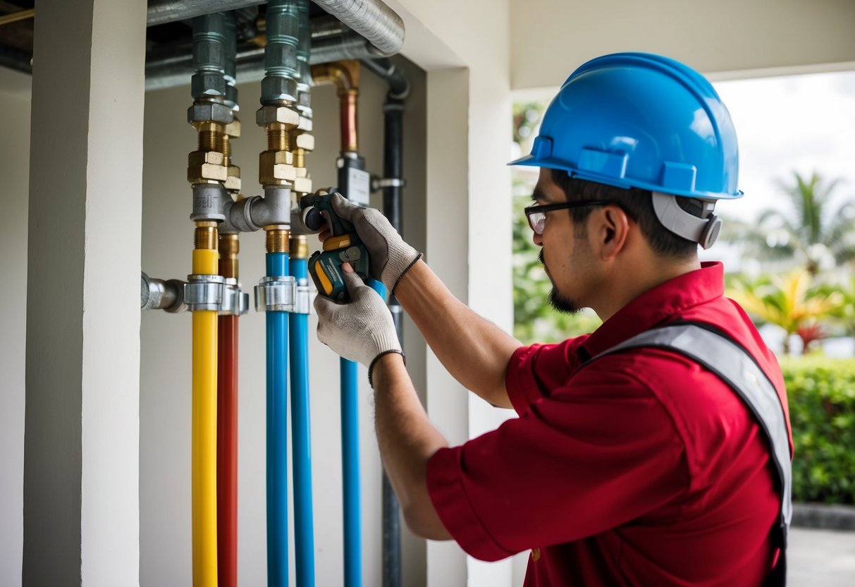 A plumber installing new construction plumbing in Taman Melawati