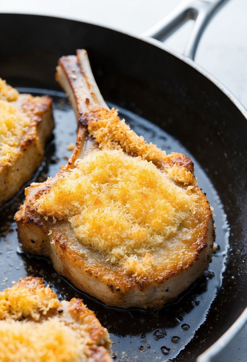 23 Pork Chop Recipes That Will Make Your Taste Buds Dance 54 A golden-brown pork chop with a crispy parmesan crust sizzling in a skillet