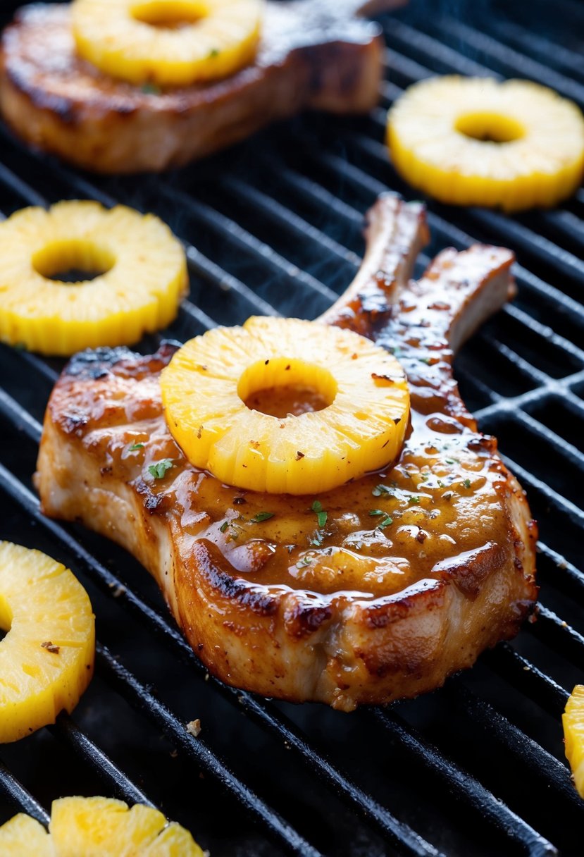 23 Pork Chop Recipes That Will Make Your Taste Buds Dance 61 A sizzling pork chop with a pineapple ginger glaze cooking on a hot grill