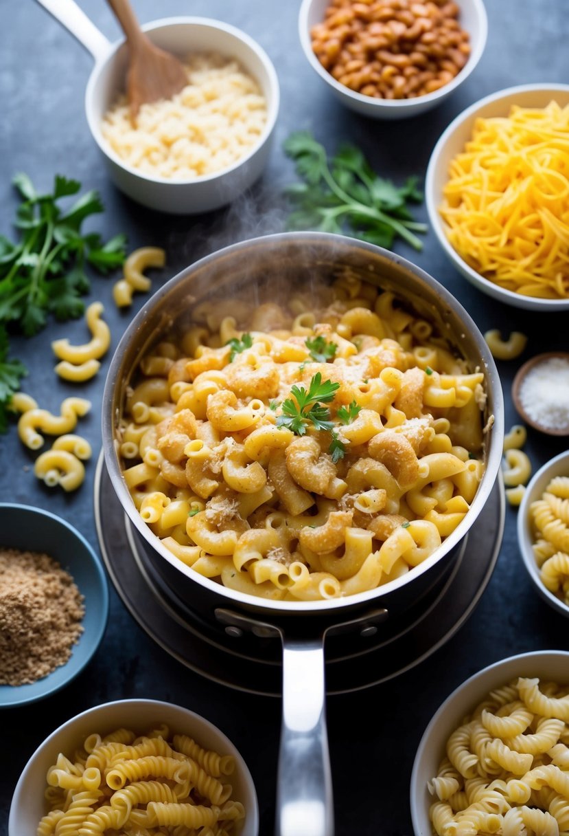 20 Pasta Recipes That Will Make Your Taste Buds Dance with Joy 50 A steaming pot of macaroni and cheese surrounded by various types of pasta and ingredients