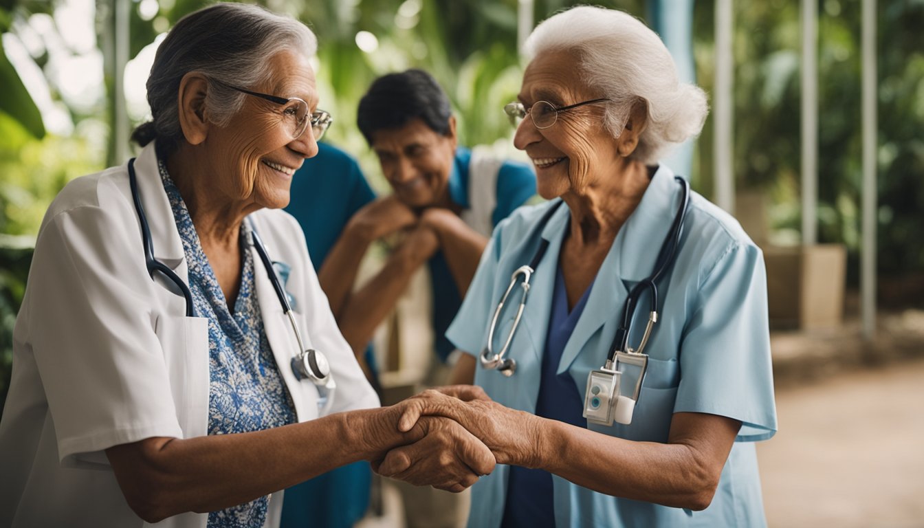 Uma pessoa idosa recebendo assistência médica respeitosa e digna no Brasil, com prioridade dada às suas necessidades. em referencia aos direitos dos idosos no Brasil