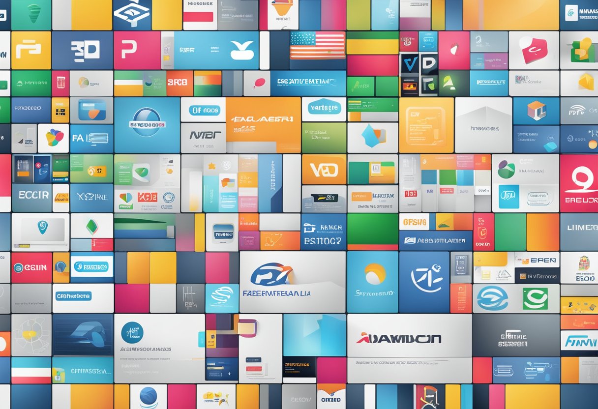 A futuristic computer screen displaying various AI-related brand names with a sleek and modern design