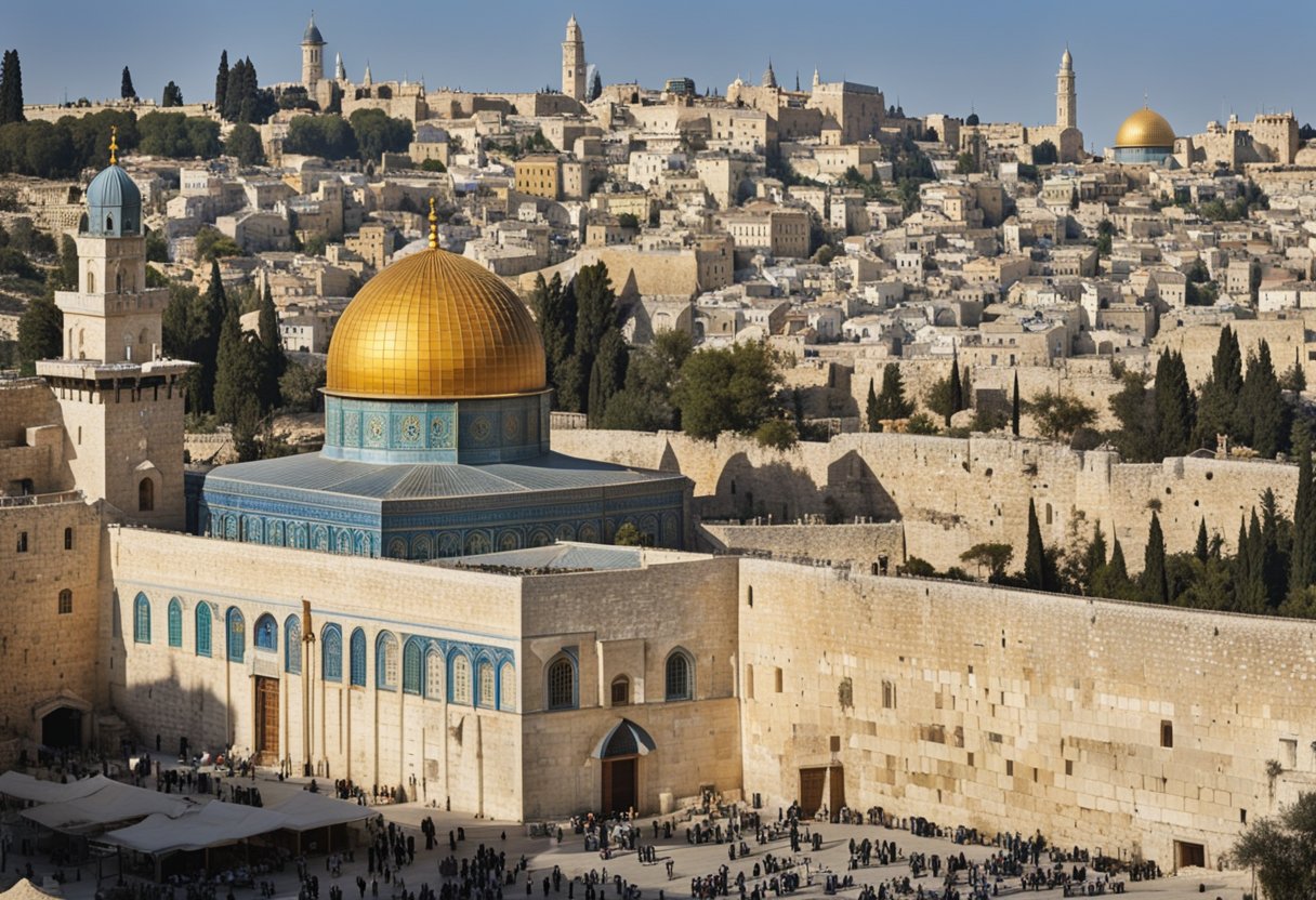 Une vue panoramique de la vieille ville de Jérusalem avec le Dôme du Rocher, le Mur des Lamentations et d'autres sites spirituels emblématiques