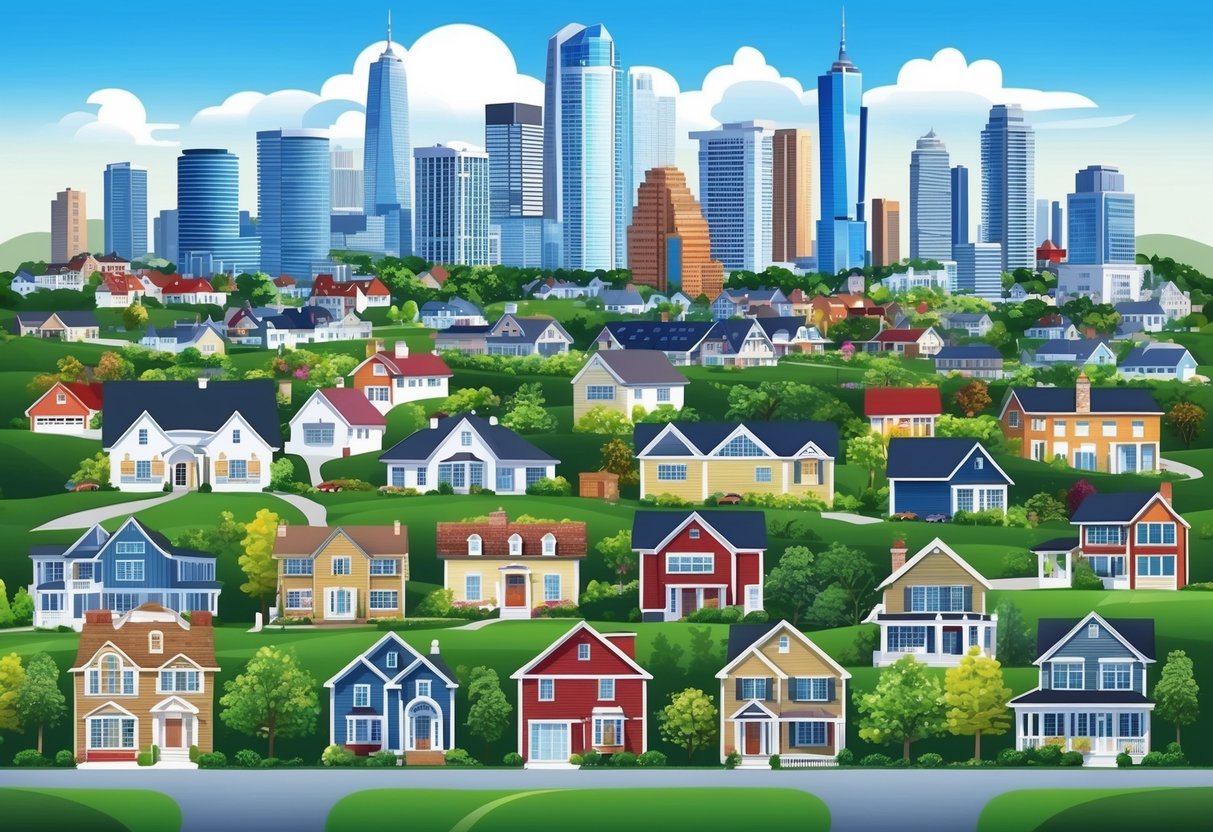 A diverse array of houses dot the world, from cozy cottages to towering skyscrapers, nestled among bustling cities and serene countryside