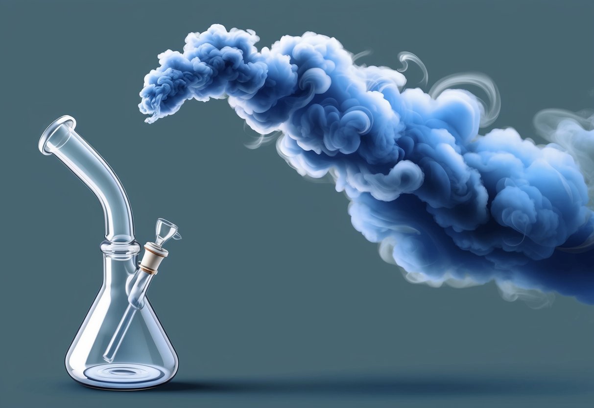 A bong exhales a cloud of smoke, swirling and dissipating in the air