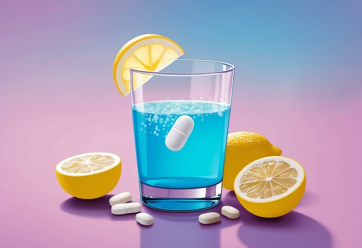 A glass of lemonade with a calcium supplement tablet dissolving in it