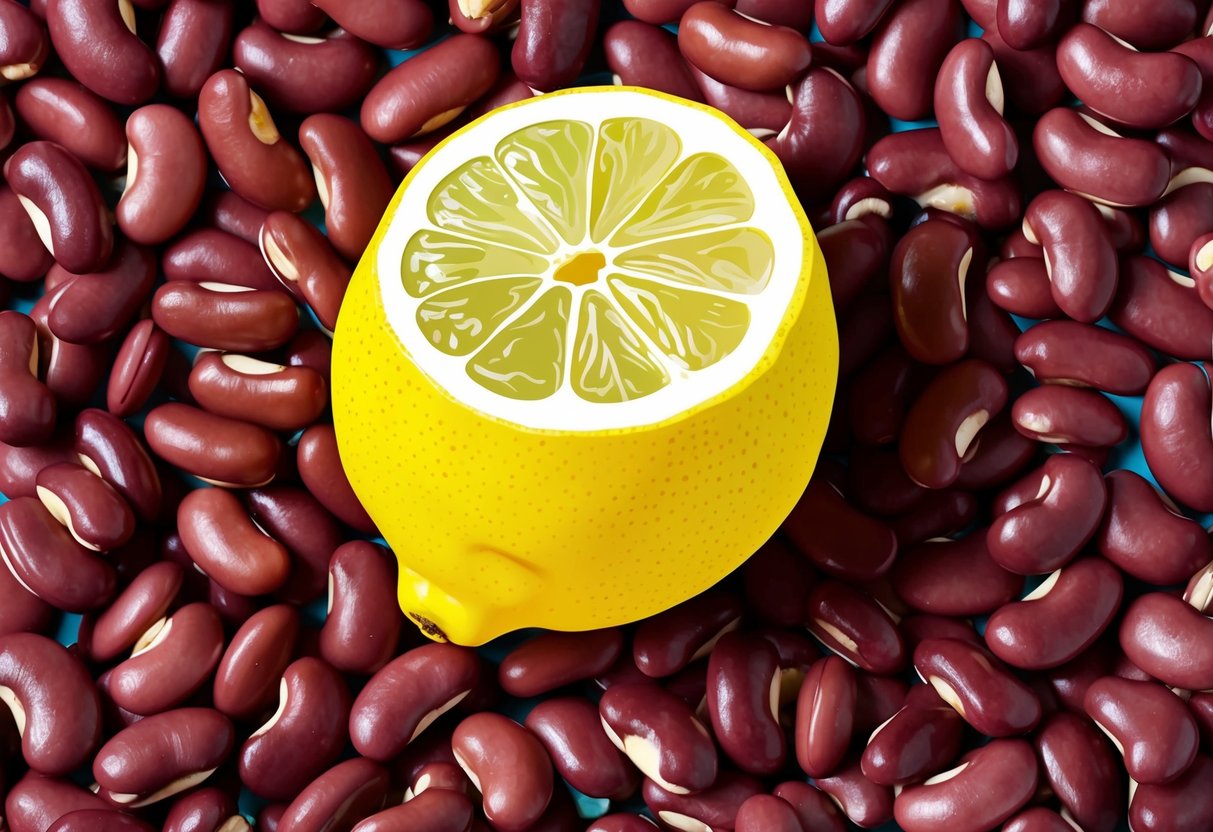 A bright yellow lemon surrounded by healthy kidney beans