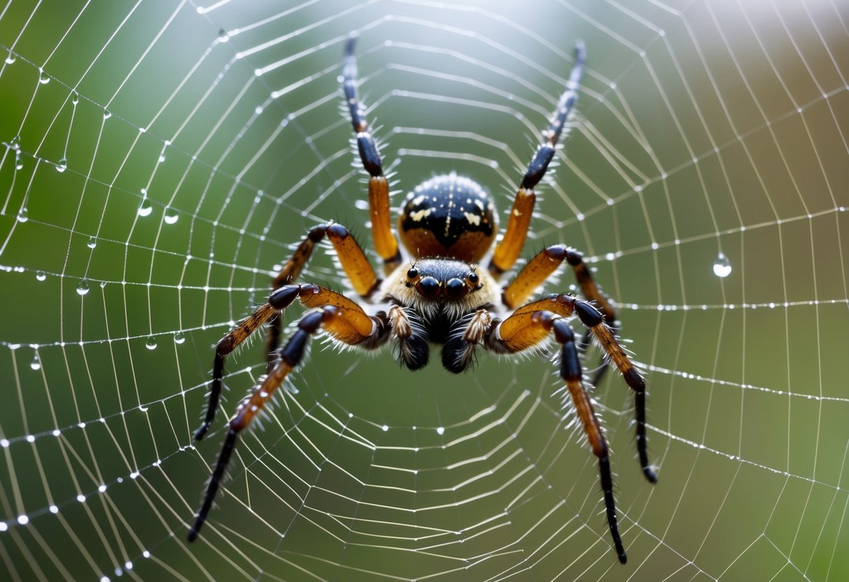 A close-up of a spider carefully weaving its intricate web, with dew drops glistening on the delicate strands.</p><p>The Australian outback provides the perfect habitat for these skilled arachnids