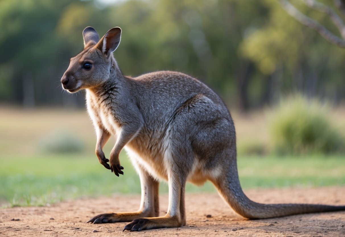 A wallaby stands shorter with a more slender build than a kangaroo, with shorter legs and a smaller, rounder head