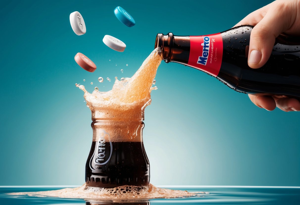 Mentos dropped into a bottle of coke, causing a foamy eruption