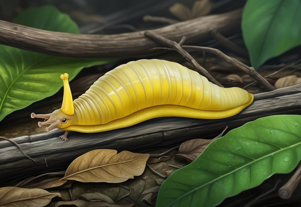 A banana slug glides along the damp forest floor, navigating fallen leaves and twigs.</p><p>It uses its mucus to move and avoids predators with its bright yellow color