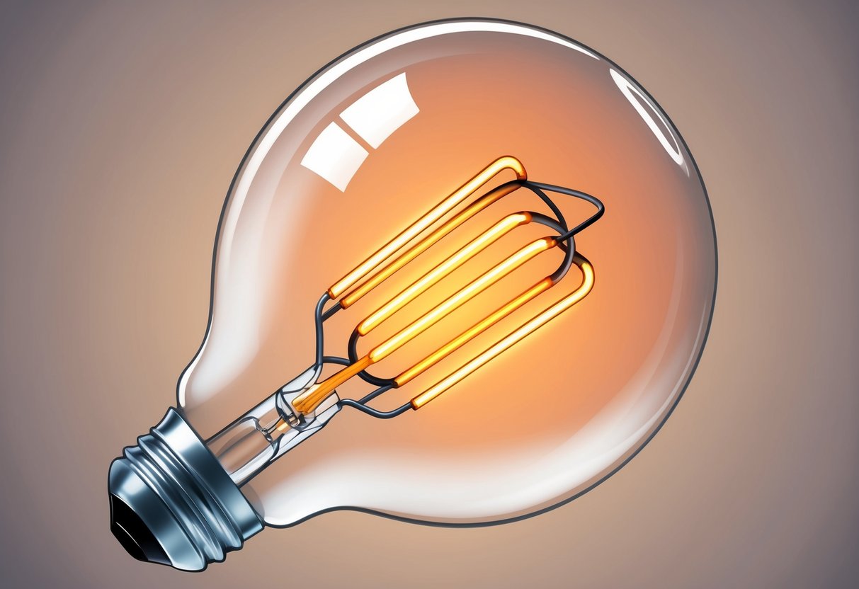 A glowing filament of tungsten inside a clear glass bulb, emitting a warm, white light