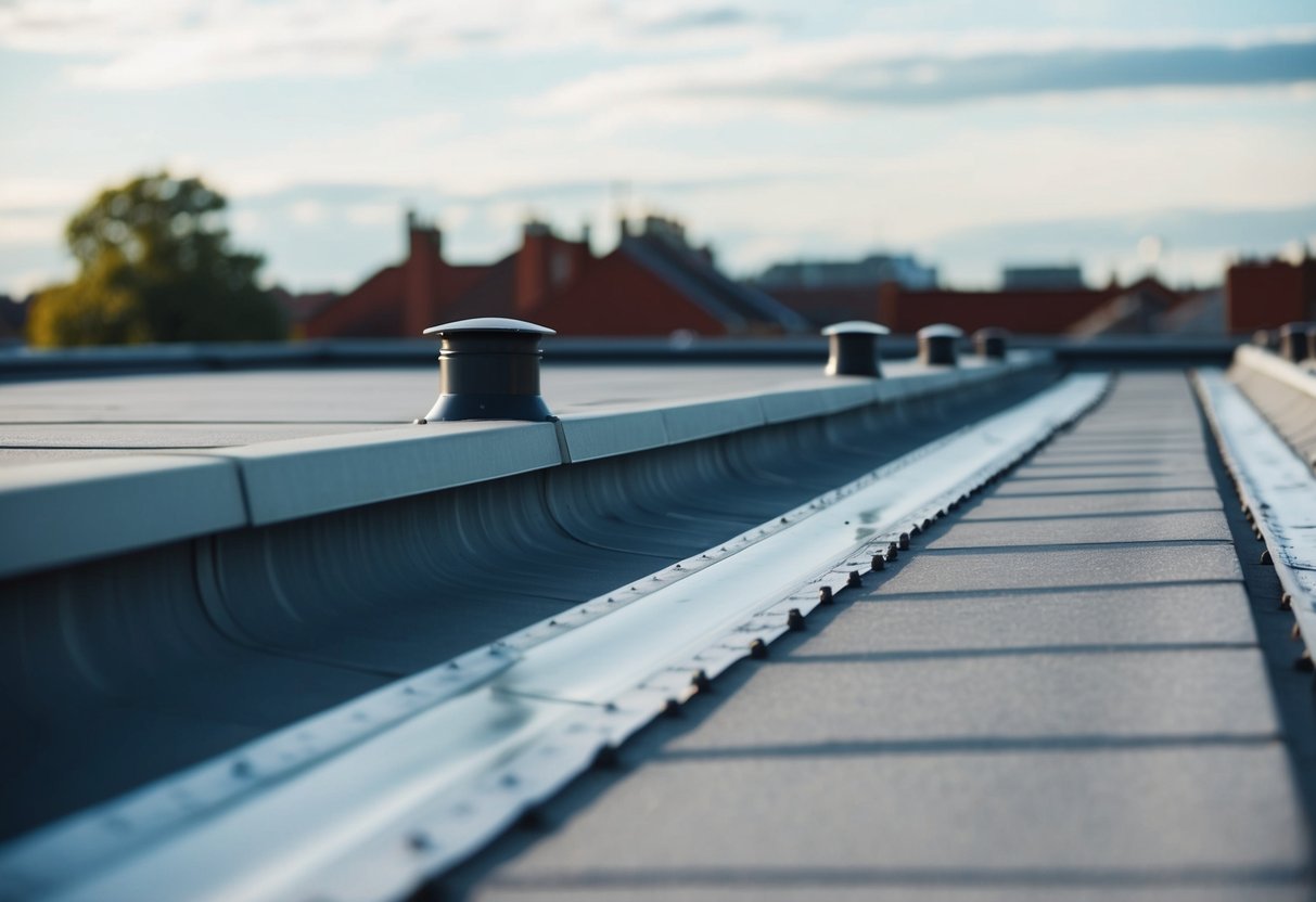 A flat rooftop with drainage slopes, surrounded by small barriers