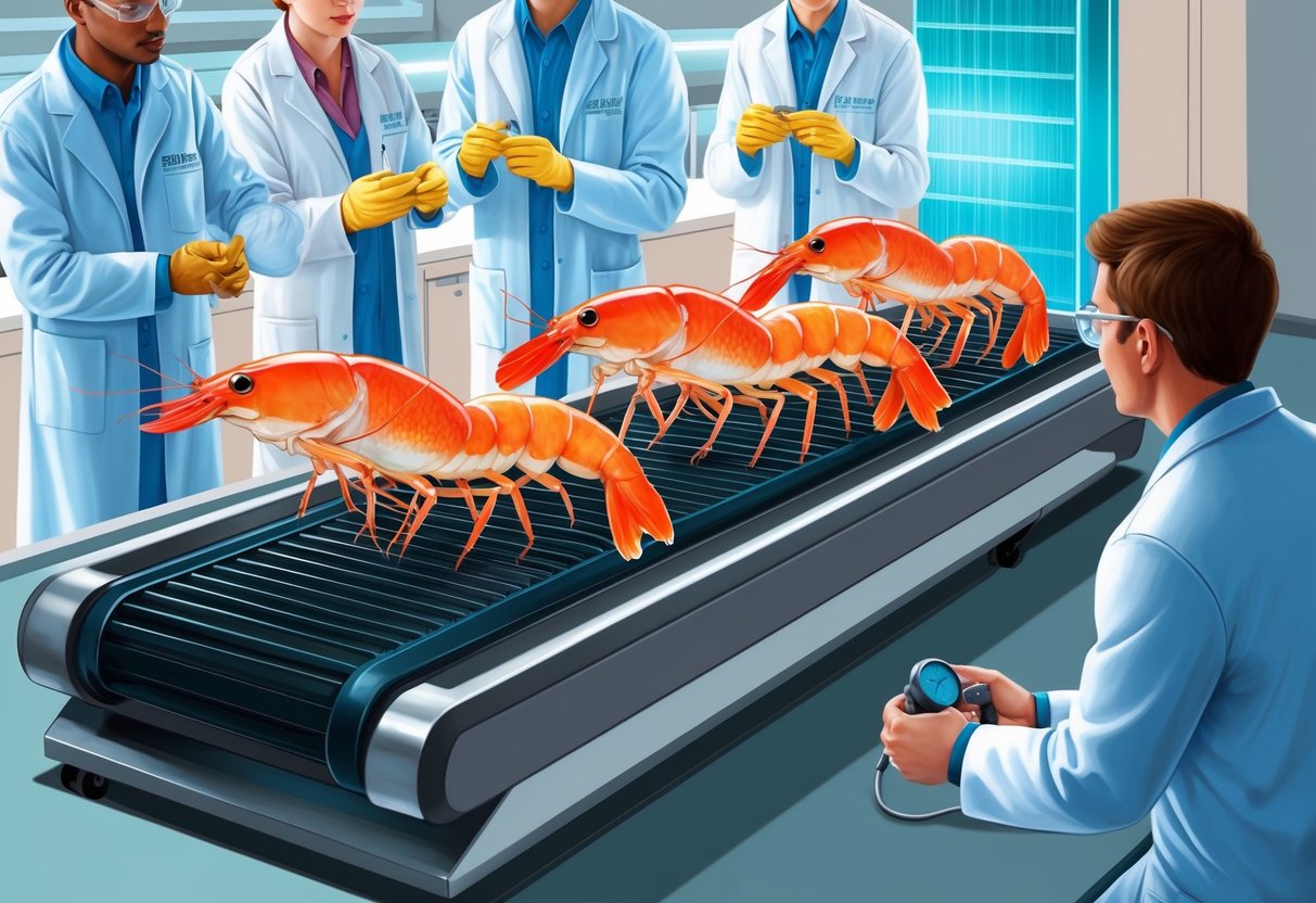 Scientists observe shrimp on treadmill in lab setting