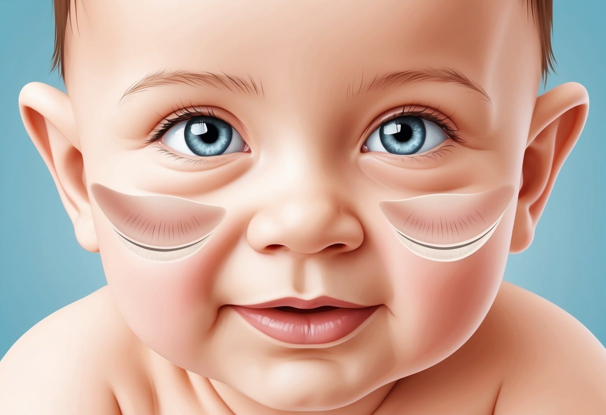 A medical illustration of dimples on a baby's cheek, with a focus on the facial structure and anatomy, depicting them as a natural feature rather than a birth defect