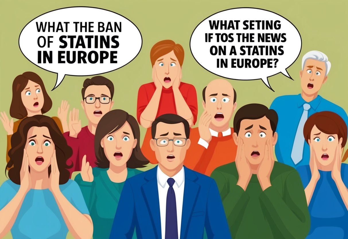 A group of people reacting with surprise and concern to the news of the ban on statins in Europe