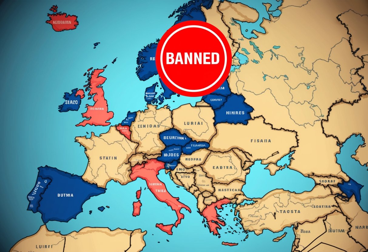 A map of Europe with a red "banned" symbol over statin medication