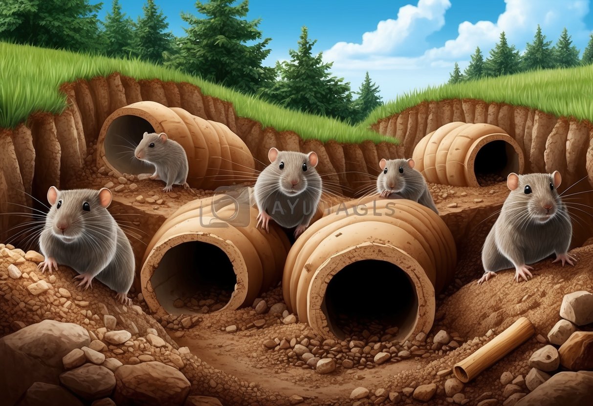 A group of moles digging and exploring their underground tunnels