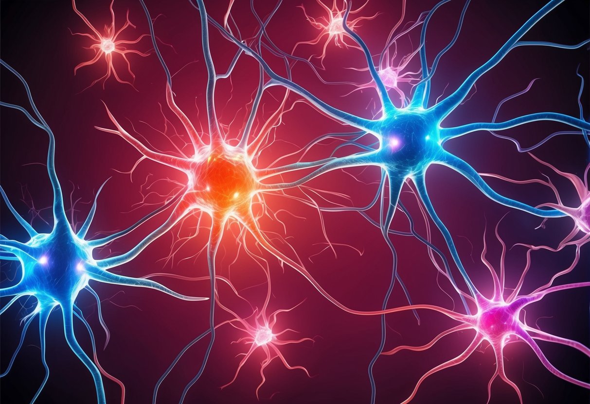 A network of glowing neurons pulsating with electric energy