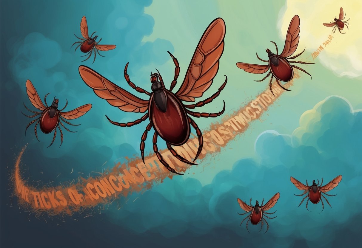 Ticks flying through the air, with wings and a trail of misconceptions behind them