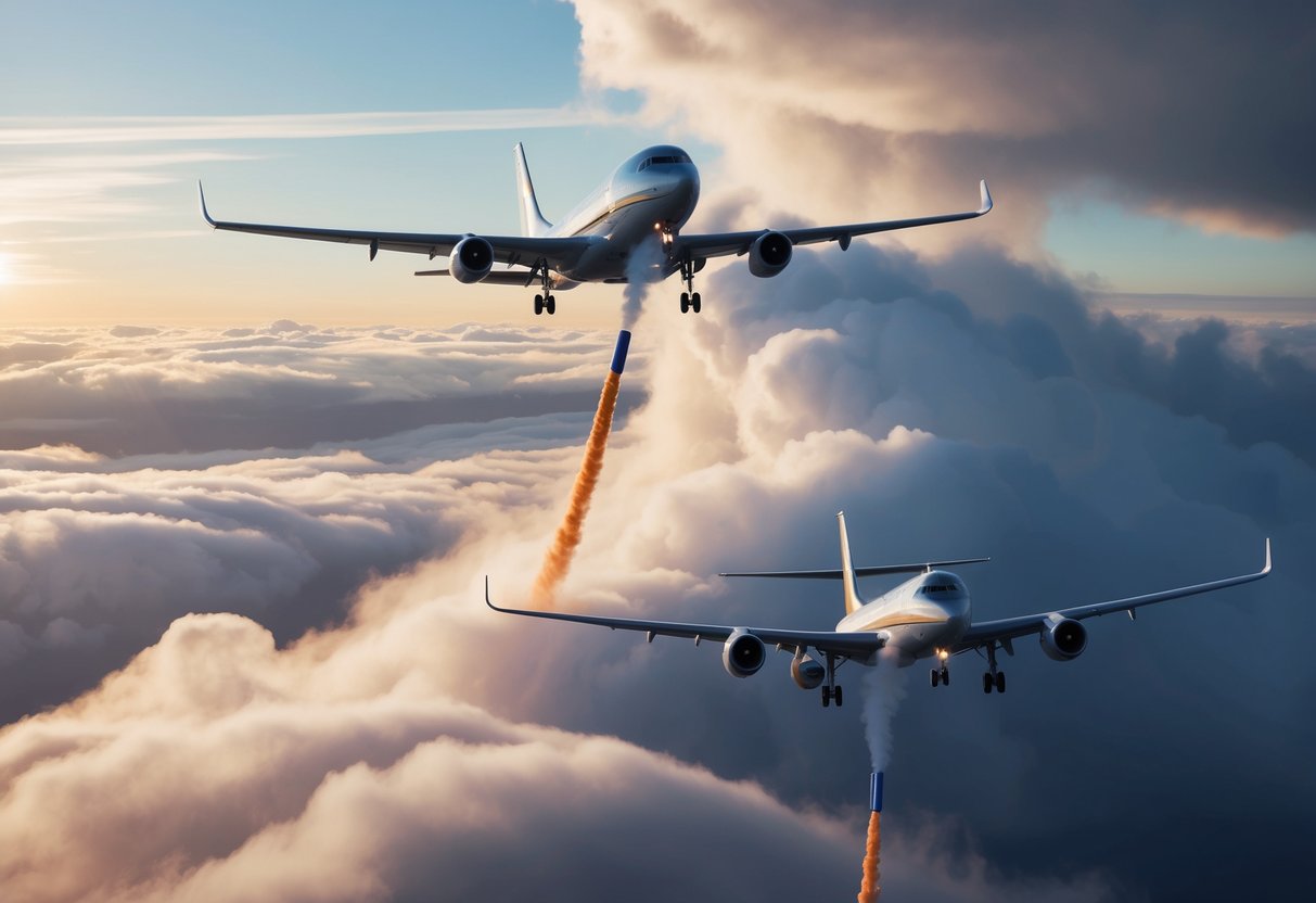 Chemicals being released from aircraft into the atmosphere to induce cloud formation