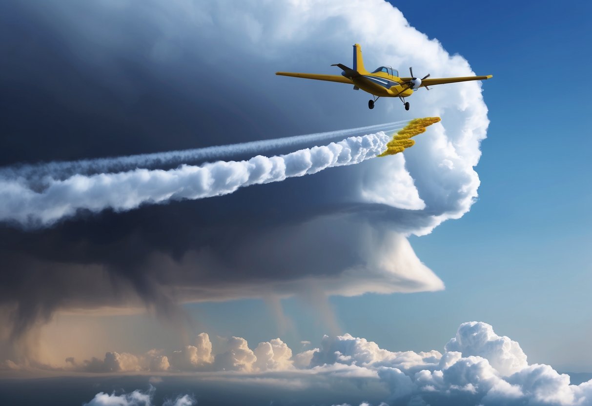 Cloud seeding chemicals released from aircraft into storm clouds