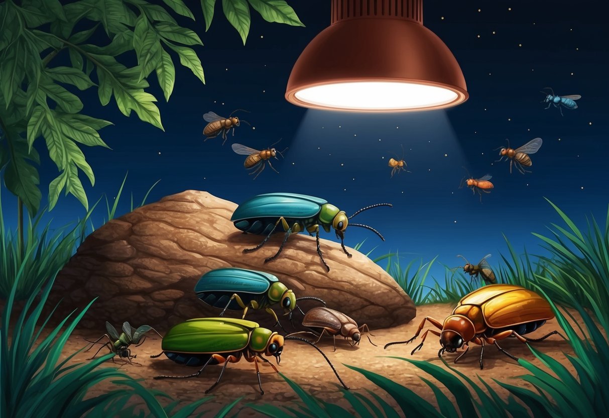 Insects resting under artificial light at night, disrupted by human activity