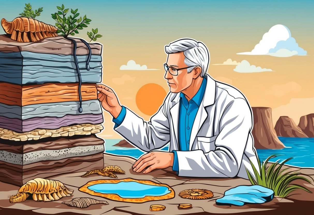 A geologist examines rock layers, fossils, and organic matter to explain the formation of oil