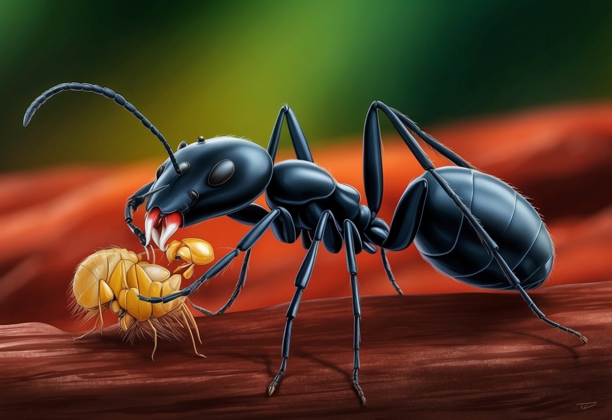 A Dracula ant using its mandibles to capture prey