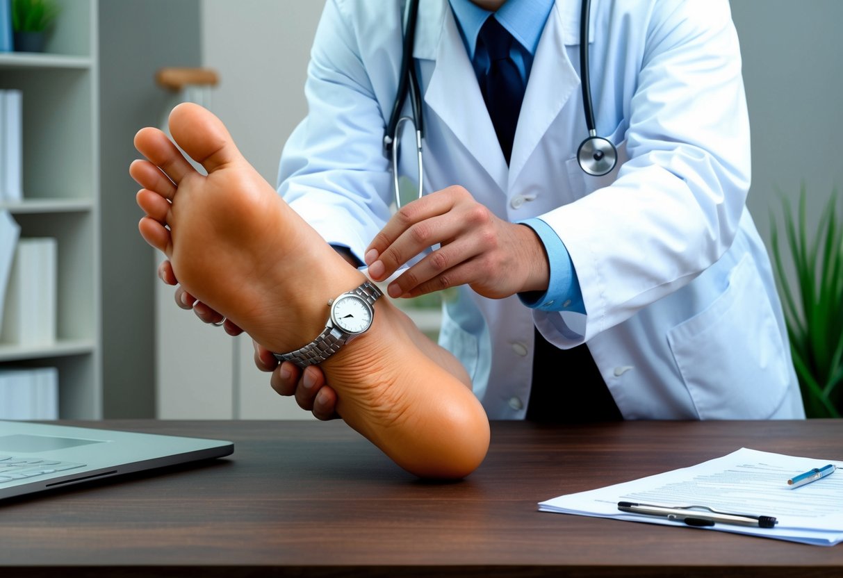 A foot being examined by a doctor after being run over by a car