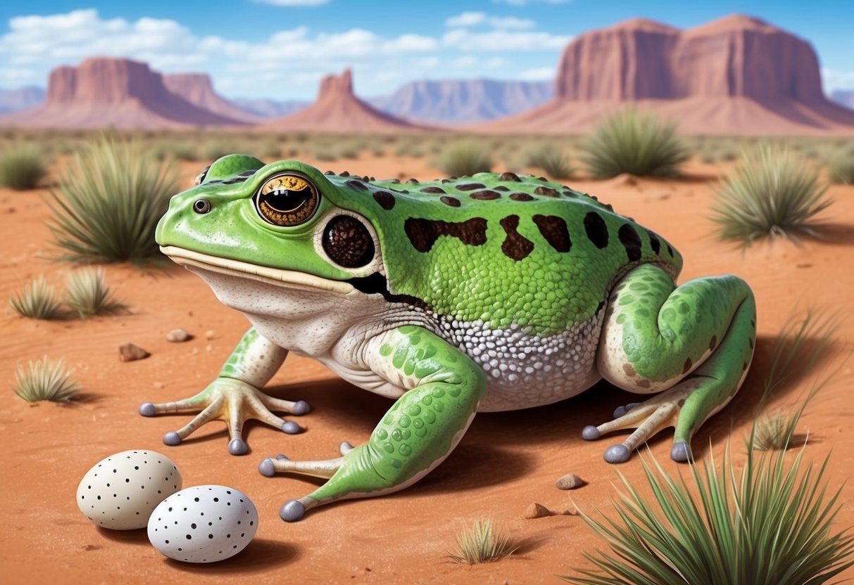 A horned toad lays eggs in a desert burrow, then guards them until they hatch.</p><p>The toad lives up to 6 years