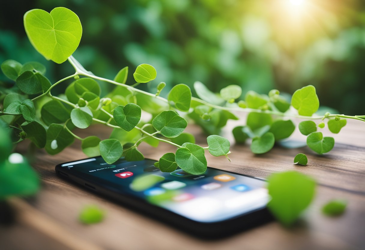 A lush green vine growing and reaching out towards a vibrant and diverse array of social media icons