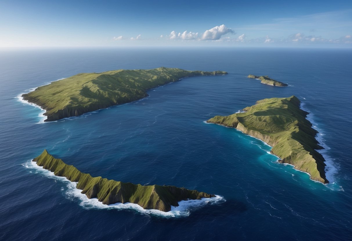 A single landmass surrounded by a vast ocean, with jagged edges fitting together like a puzzle.</p><p>Volcanic activity visible along the seams