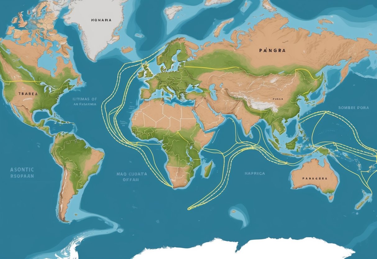 A map of Pangaea with dotted lines showing current and future research areas