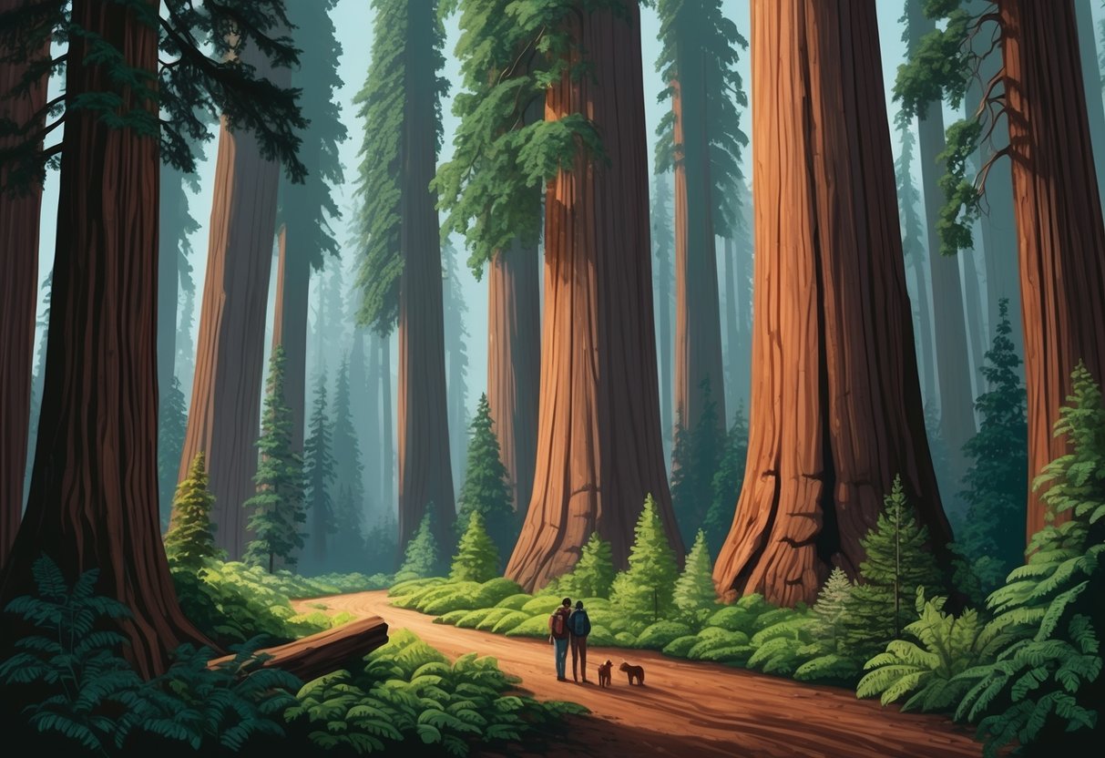 Towering redwoods dominate the forest, providing shelter, food, and support for countless species in their lush ecosystem