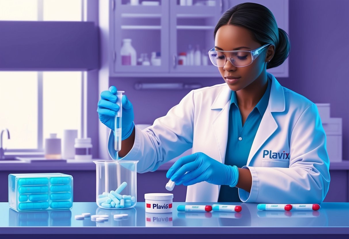 A lab technician preparing Paxlovid and Plavix medication