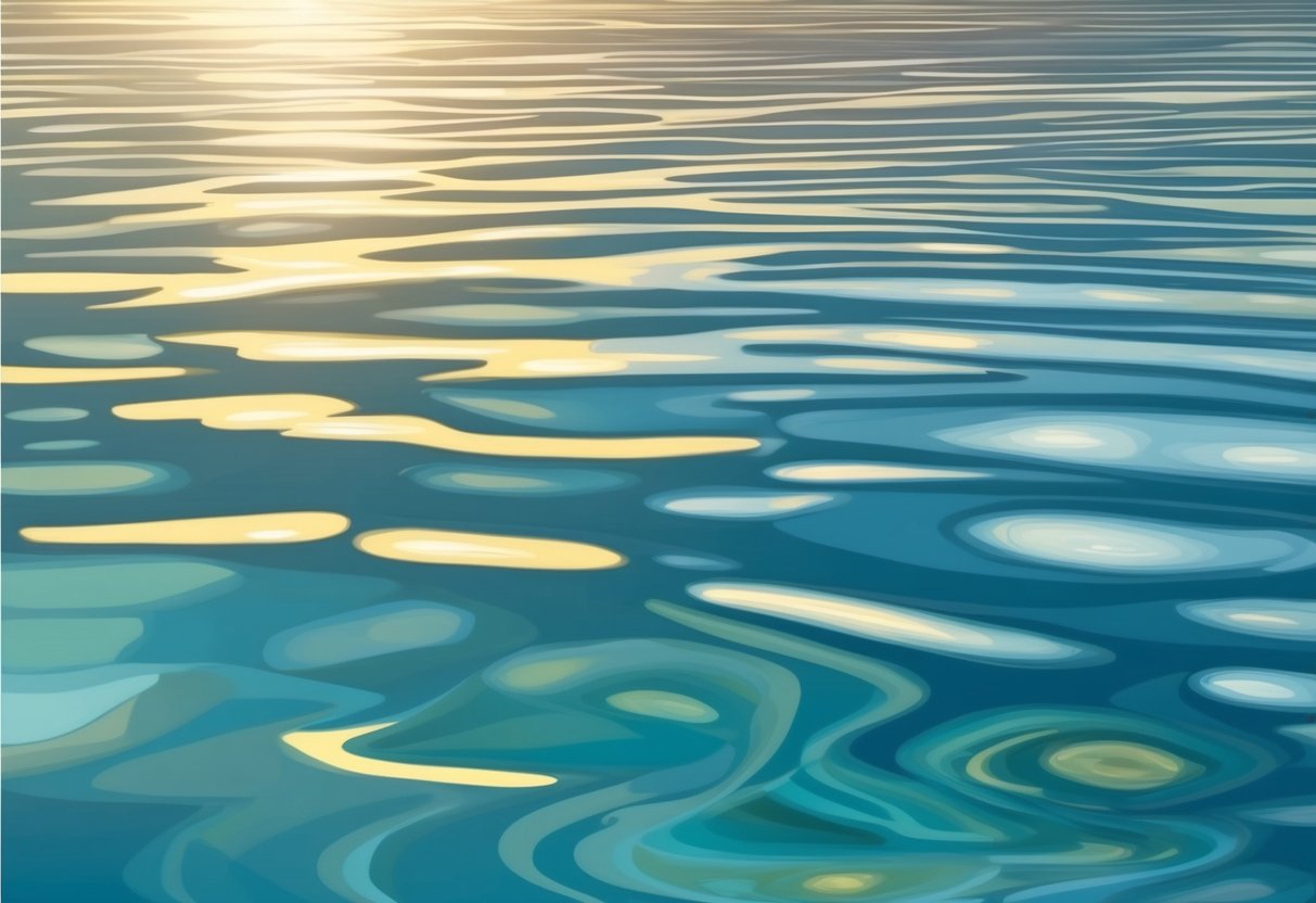 Clear water reflects sunlight, creating gentle ripples and patterns